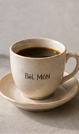 Bèl Mòn branded coffee cup